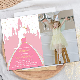 Pink Princess Birthday Invitations with Photo