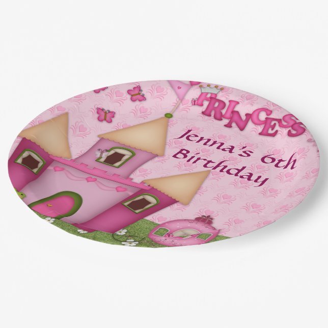 Pink Princess Birthday Party Paper Plates (Angled)