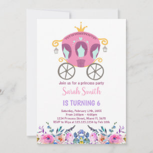 Pink Princess Carriage Birthday Invitation