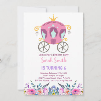 Pink Princess Carriage Birthday Invitation