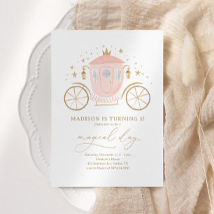 Pink Princess Carriage Girl Birthday Party Invitation
