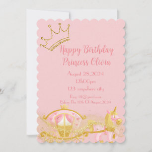 pink princess carriage girl birthday save the date