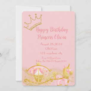 pink princess carriage girl birthday  save the date