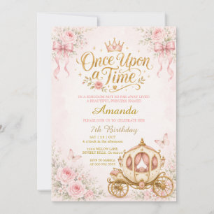 Pink Princess Carriage Girls Birthday Invitation
