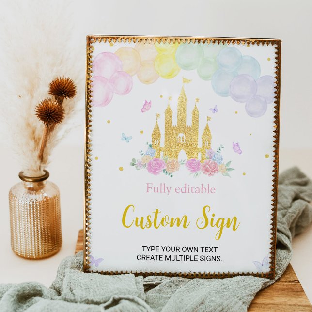 Pink Princess Castle Birthday Custom Table Sign (Creator Uploaded)