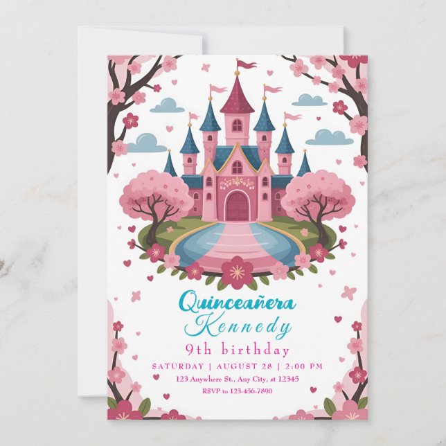 Pink Princess Castle Birthday for Girls Invitation (Front)