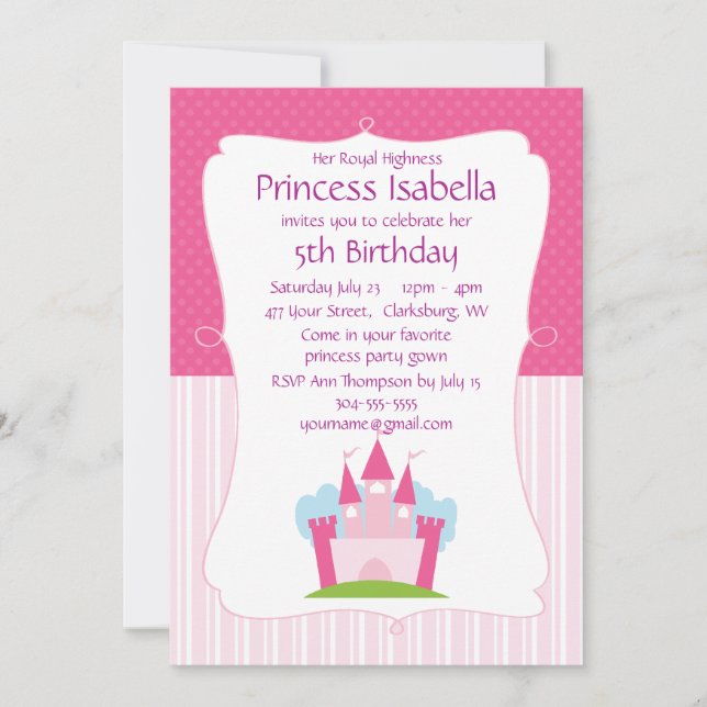 Pink Princess Castle Birthday Invitation (Front)