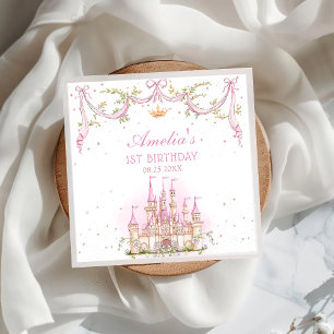 Pink Princess Castle Birthday Party Paper Napkin
