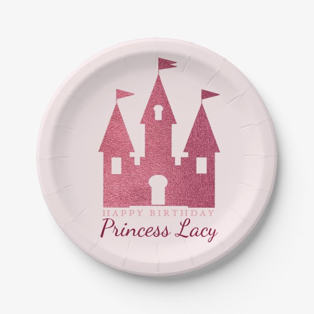 Pink Princess Castle Birthday Party Paper Plate (Front)
