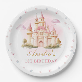 Pink Princess Castle Birthday Party Paper Plate
