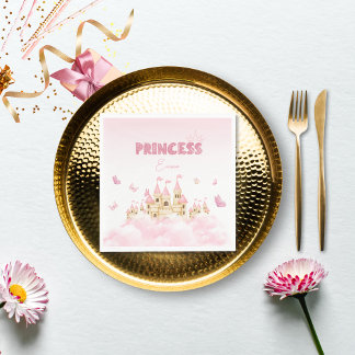 Pink Princess Castle Butterfly Enchanting Paper Napkin