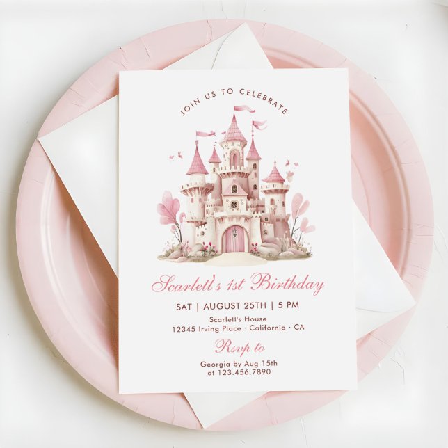 Pink Princess Castle Floral Girl's Birthday Party Invitation (Creator Uploaded)