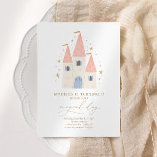 Pink Princess Castle Girl Birthday Party Invitation