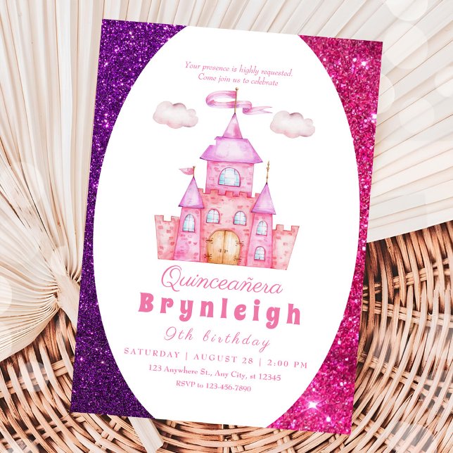 Pink princess castle girl birthday party invitation (Creator Uploaded)