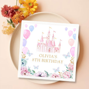 Pink Princess Castle Girl Birthday Party Napkin