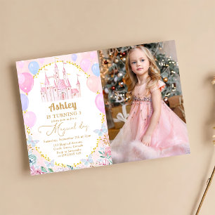 Pink Princess Castle Girl Birthday Party Photo Invitation