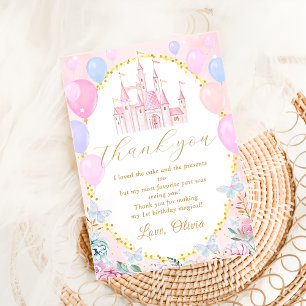 Pink Princess Castle Girl Birthday Thank You Card