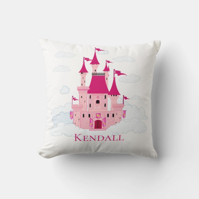Pink Princess Castle Personalised Girly  Cushion (Front)