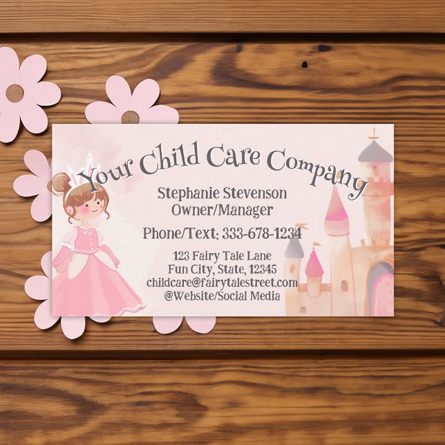 Pink Princess Childcare Daycare Babysitter Business Card (princess castle girls daycare child care babysitter business card
)