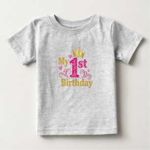 Pink Princess Crown 1st Birthday Baby T-Shirt