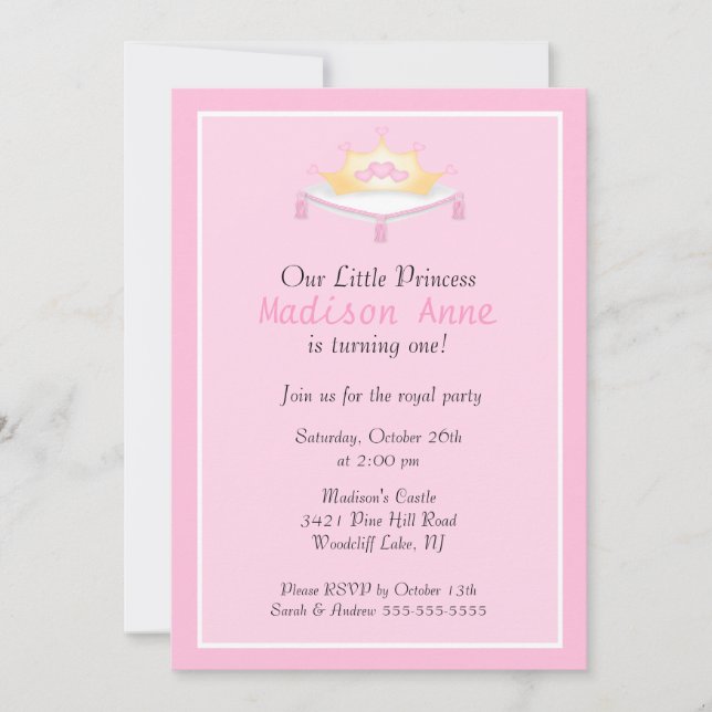 Pink Princess Crown Birthday Party Invitation (Front)