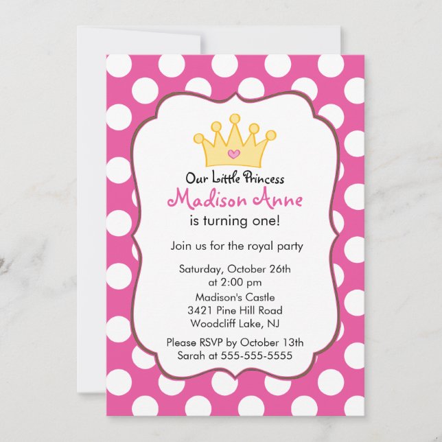 Pink Princess Crown Birthday Party Invitation (Front)