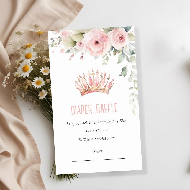 Pink Princess Crown Diaper Raffle Baby Shower Enclosure Card (Creator Uploaded)