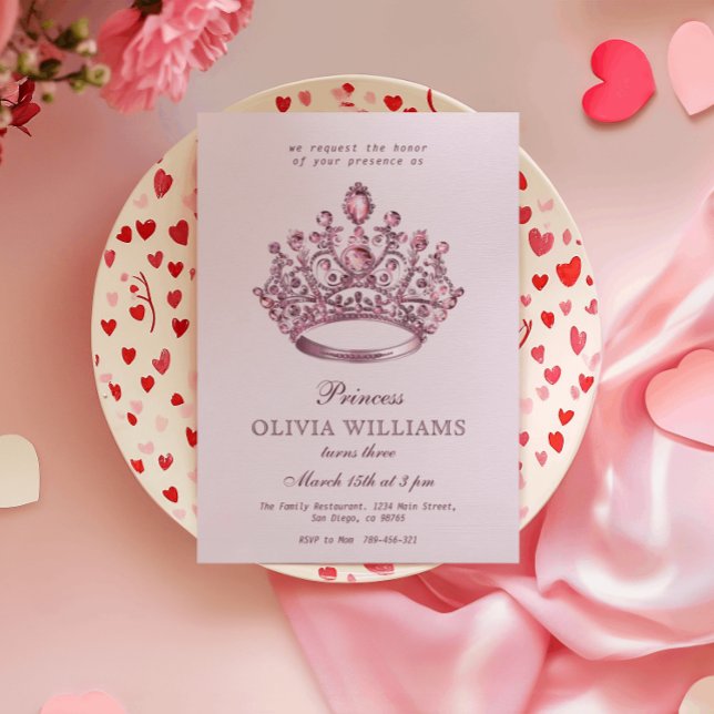 Pink Princess Crown Elegant Birthday Party Invitation (Creator Uploaded)
