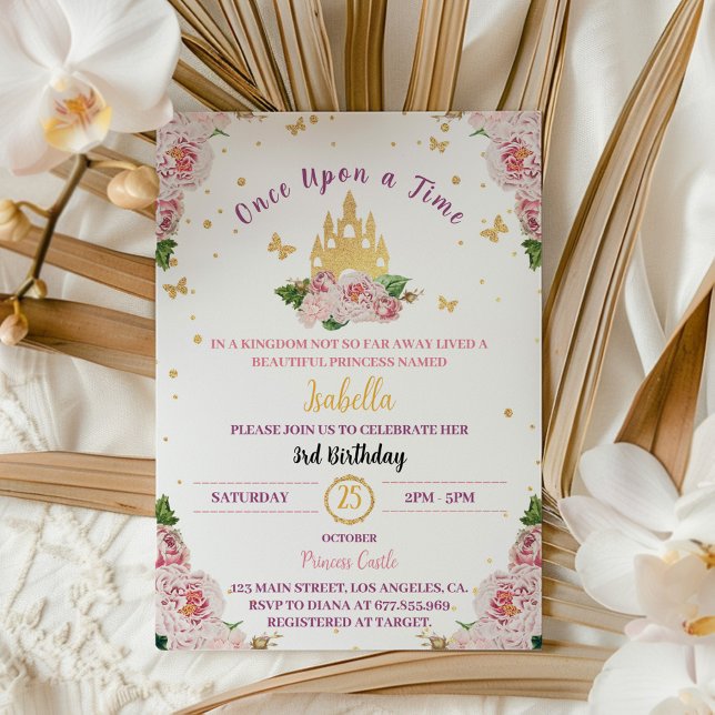 Pink Princess Crown Fairytale Birthday Invitation (Creator Uploaded)