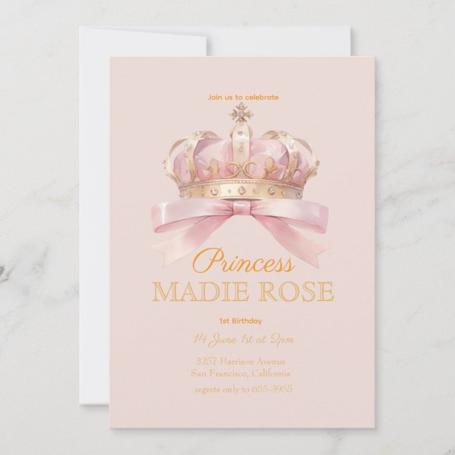 Pink Princess Crown Fairytale Birthday Invitation (Front)