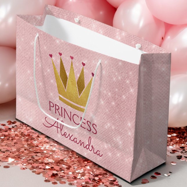 Pink Princess Crown Rose Gold Birthday Large Gift Bag (Creator Uploaded)