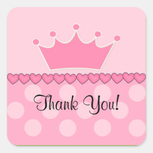 Pink Princess Crown Thank You Square Sticker! Sticker