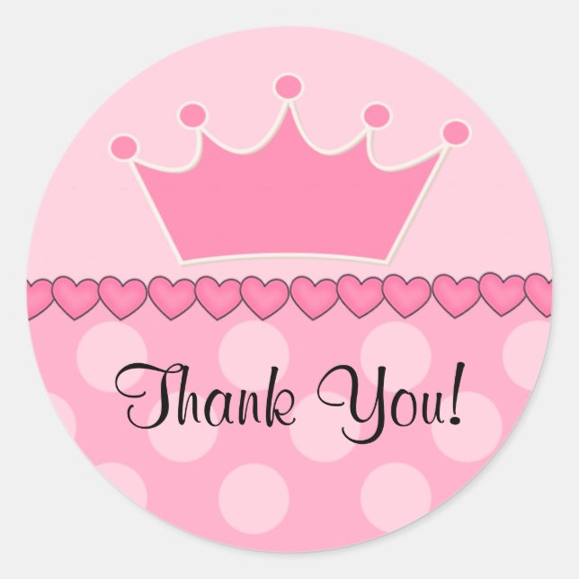 Pink Princess Crown Thank You Sticker (Front)