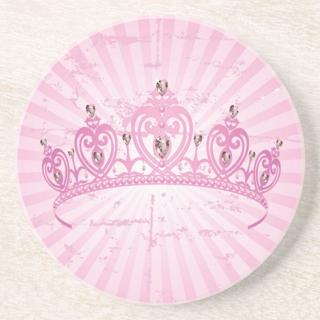 Pink Princess Crown Tiara Jewelled Girly Coasters (Front)