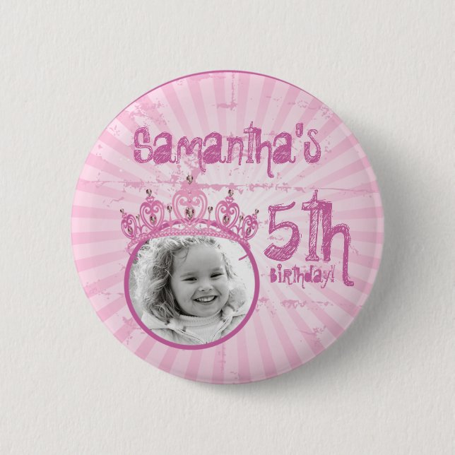 Pink Princess Crown Tiara Jewelled Photo Button (Front)