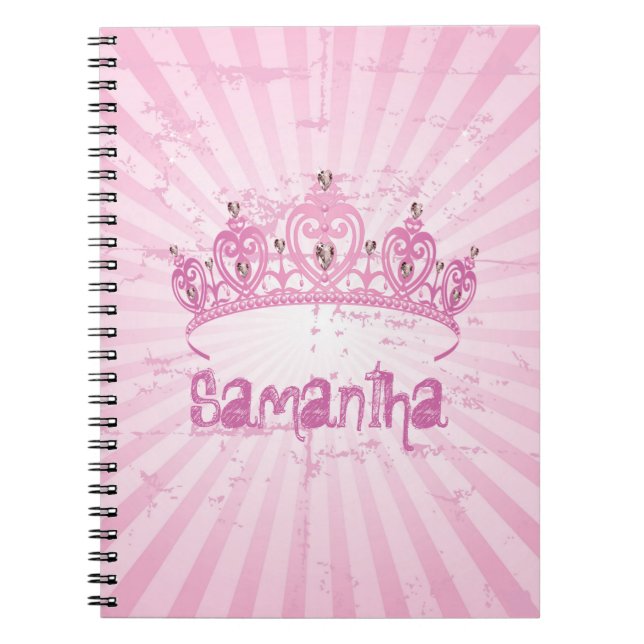 Pink Princess Crown Tiara Jewelled Spiral Notebook (Front)
