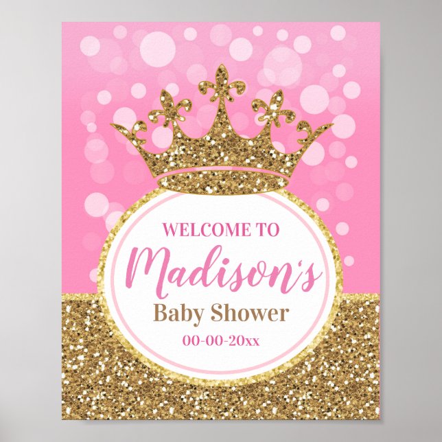 Pink princess crown Welcome Sign Girl  Shower gold (Front)