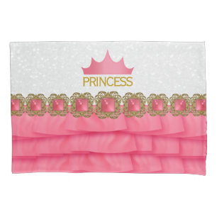 Pink Princess Crown with Ruffle Print Pillowcase