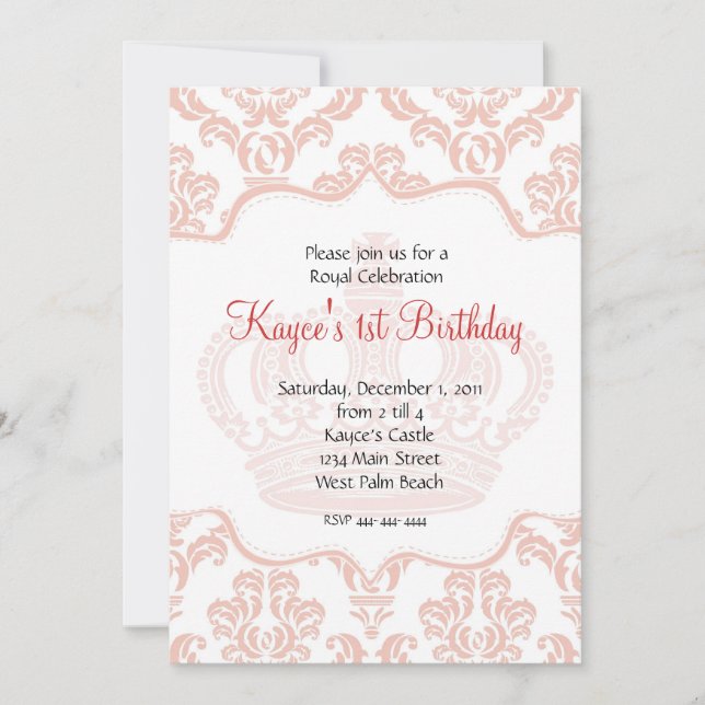 Pink Princess  Damask Invitation (Front)