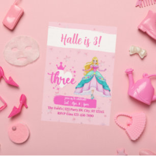 Pink Princess Doll, 3rd Birthday Invitation