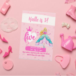 Pink Princess Doll, 5th Birthday Invitation