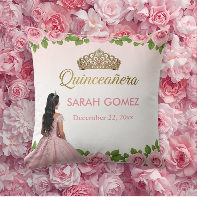 Pink Princess Dress Gold Tiara Quinceañera Cushion (Creator Uploaded)