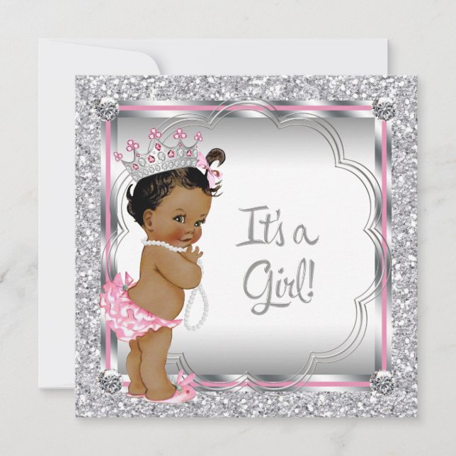 Pink Princess Ethnic African American Baby Shower Invitation (Front)