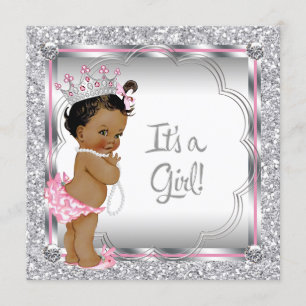 Pink Princess Ethnic African American Baby Shower Invitation