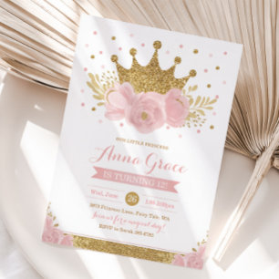 Pink Princess Fairytale Crown Party Invitation