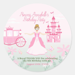 Pink Princess Fantasy Birthday Party Classic Round Sticker