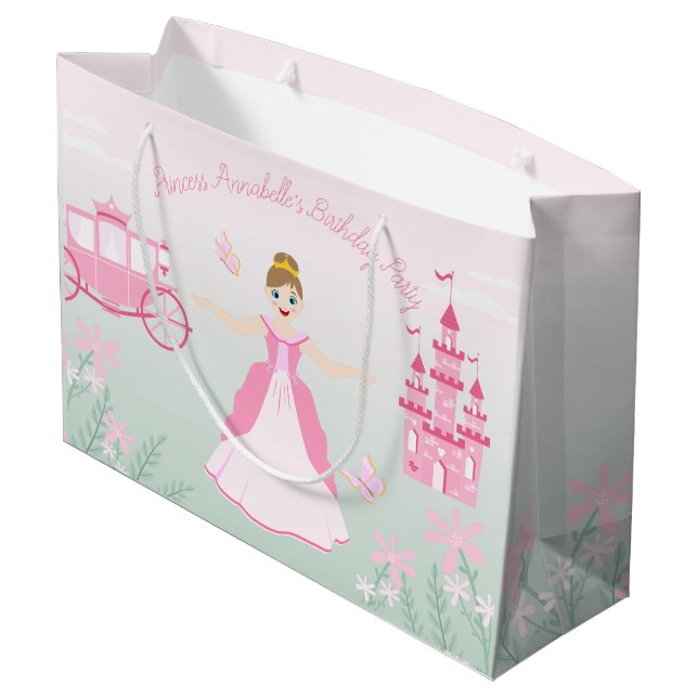 Pink Princess Fantasy Birthday Party Large Gift Bag (Back Angled)