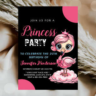Pink Princess Flamingo 25th Birthday Party Invitat Invitation