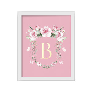 Pink Princess Floral Custom Initial Foil Prints