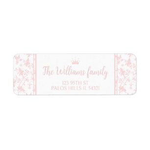 PInk princess floral pattern return address labels